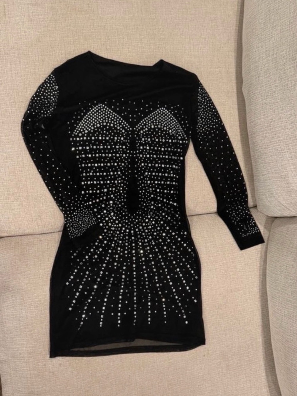 Black Embellished Long-Sleeve Mini Dress